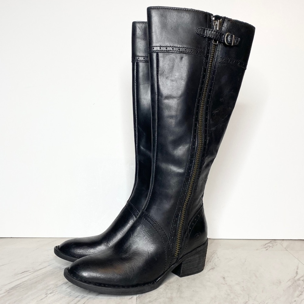 Born Poly Black Leather Tall Riding Boot 6.5M